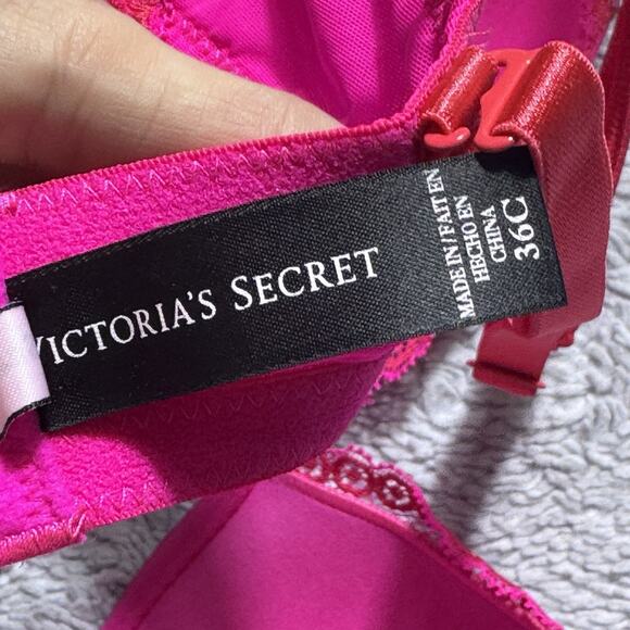 Victoria's Secret Pink Push Up Lace Bra 36C Barbiecore - Picture 5 of 6